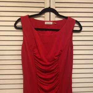 Red casual/cocktails dress, gathered. Calvin Klein size 10